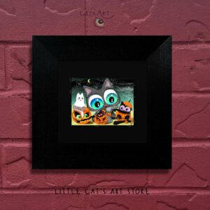 Happy Meoween digital art print in frame