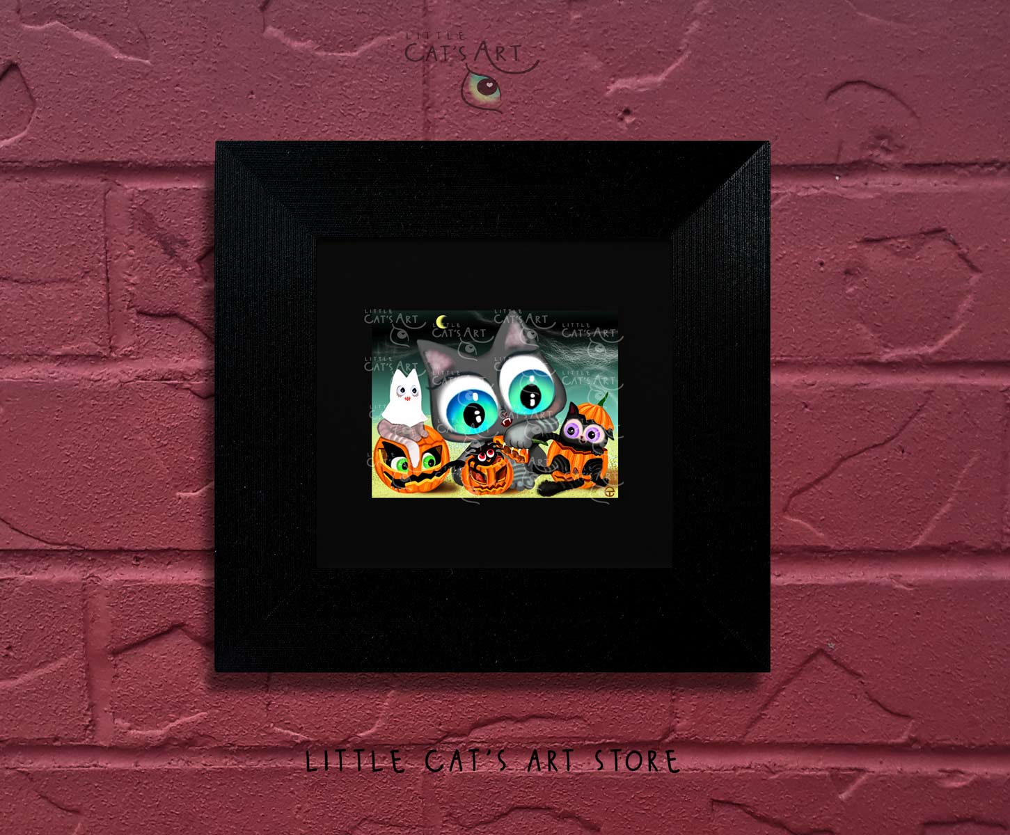 Happy Meoween digital art print in frame