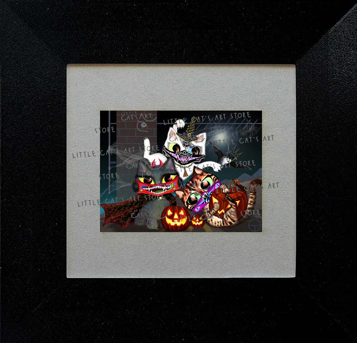 Halloween cat face mask party painting print