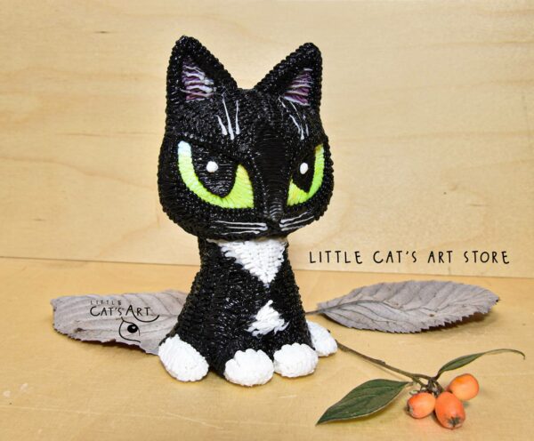 Black and white cat personalized 3D figurine