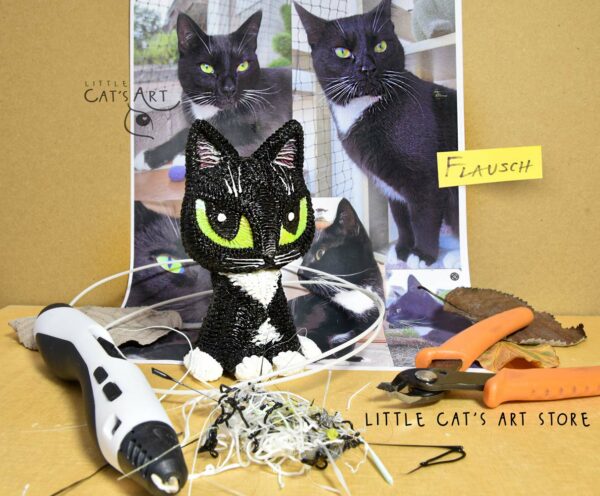 Black and white cat personalized 3D figurine