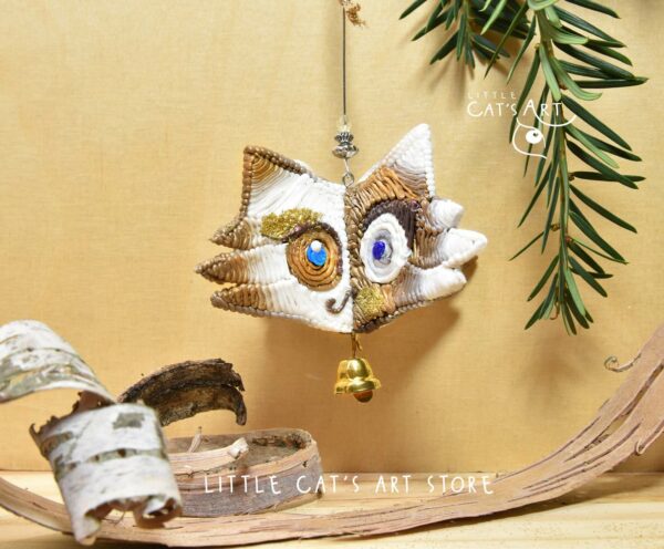 Gold white Ragdoll pine cone cat Christmas ornament