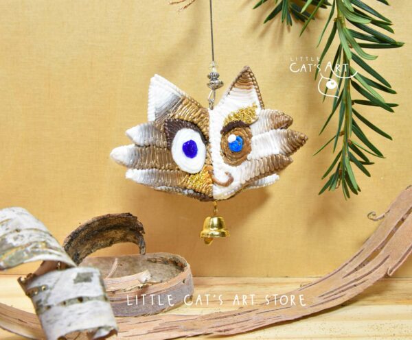 Gold white Ragdoll pine cone cat Christmas ornament