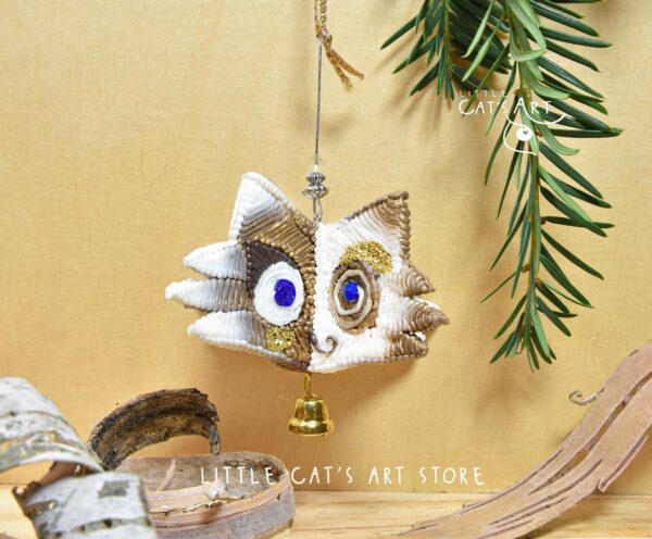 Gold white Ragdoll pine cone cat Christmas ornament