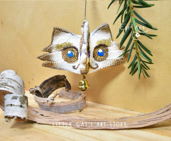 Gold white Ragdoll pine cone cat Christmas ornament