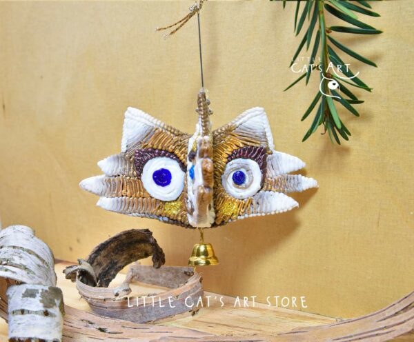 Gold white Ragdoll pine cone cat Christmas ornament