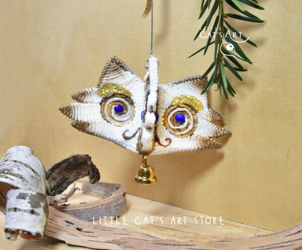 Gold white Ragdoll pine cone cat Christmas ornament