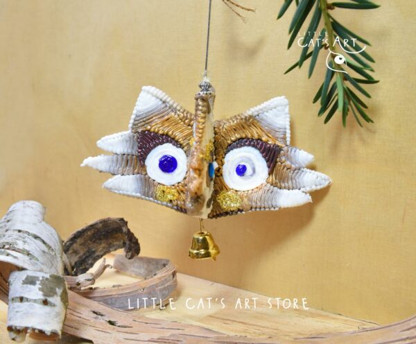 Gold white Ragdoll pine cone cat Christmas ornament