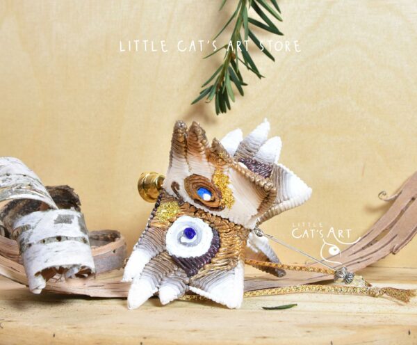 Gold white Ragdoll pine cone cat Christmas ornament