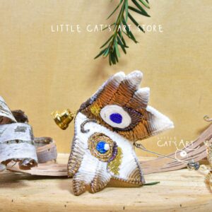 Gold white Ragdoll pine cone cat Christmas ornament