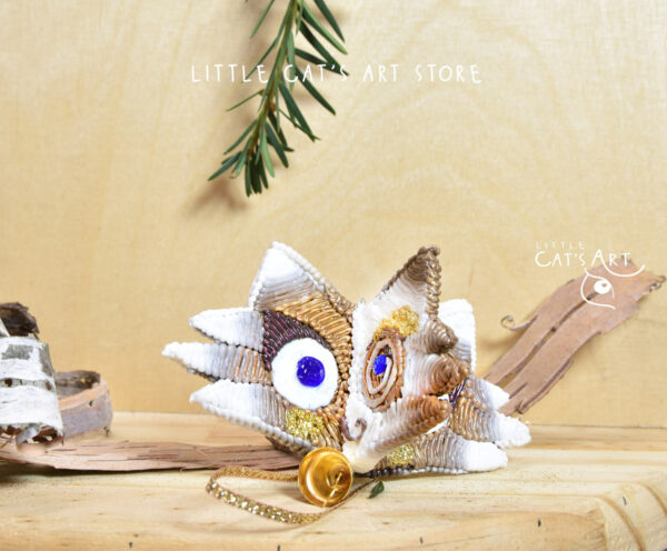 Gold white Ragdoll pine cone cat Christmas ornament