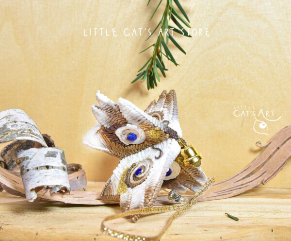 Gold white Ragdoll pine cone cat Christmas ornament
