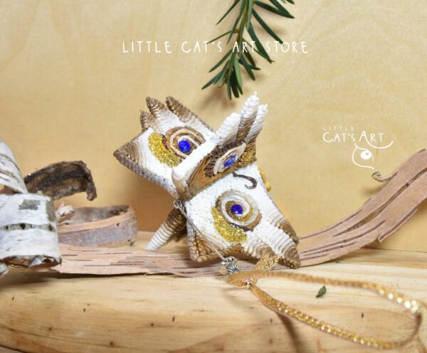 Gold white Ragdoll pine cone cat Christmas ornament