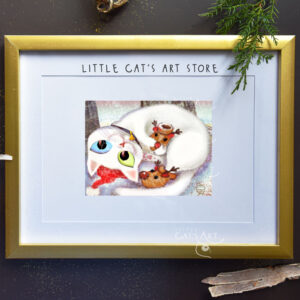 Christmas Khao Manee cat digital print in frame