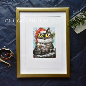 Black Maine Coon cat Santa's hat portrait