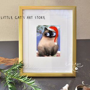Siamese cat portrait with red Santa's hat print