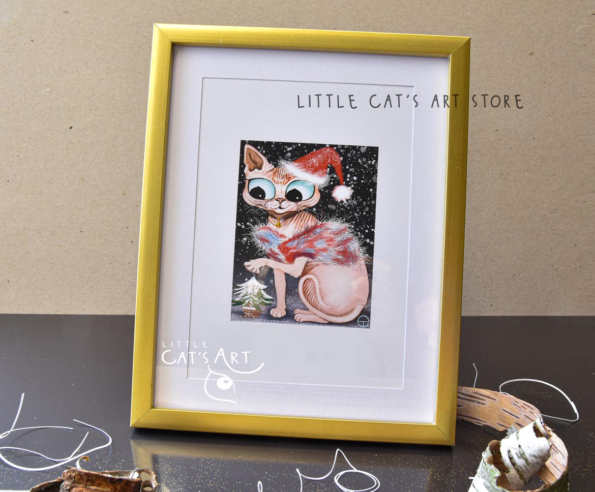Sphynx cat portrait Christmas print