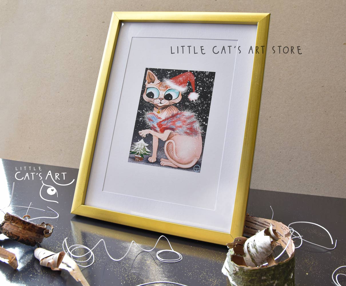 Sphynx cat portrait Christmas print