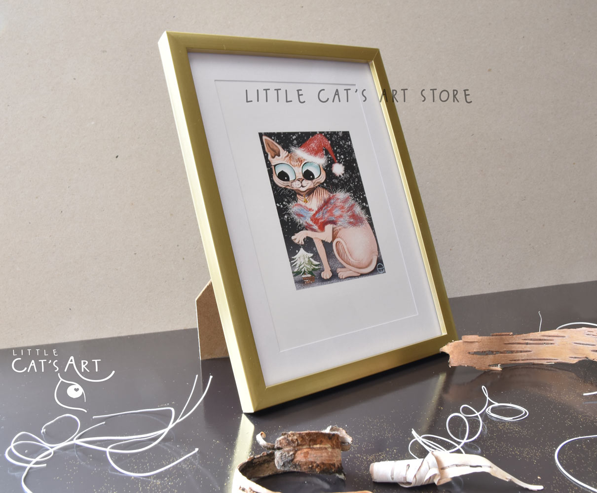Sphynx cat portrait Christmas print