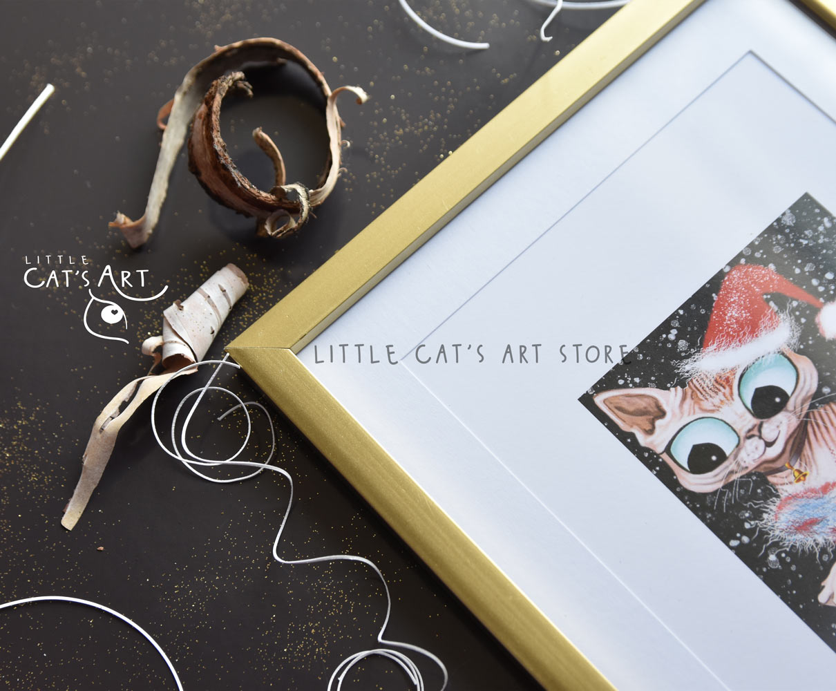 Sphynx cat portrait Christmas print