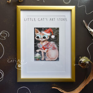 Sphynx cat portrait Christmas print