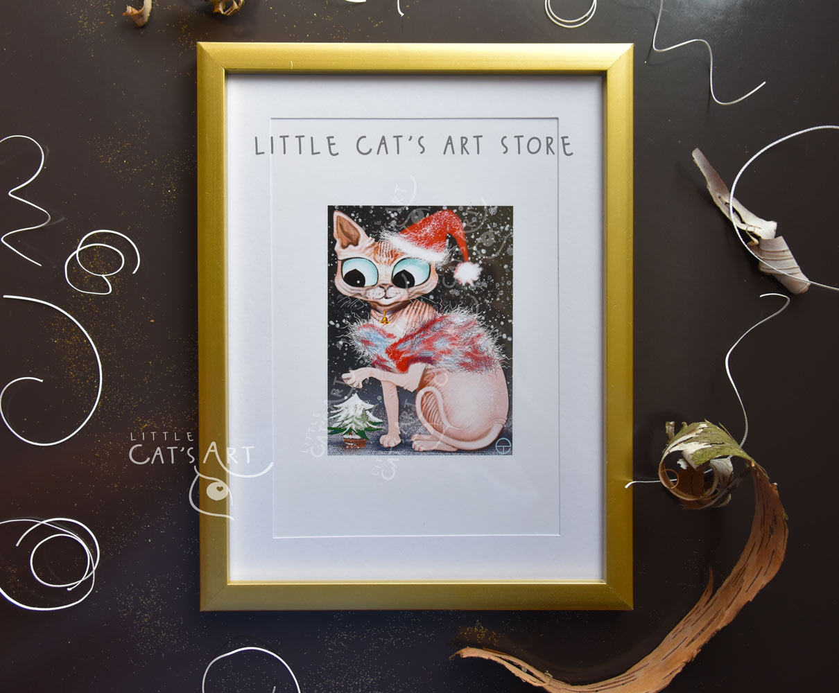 Sphynx cat portrait Christmas print