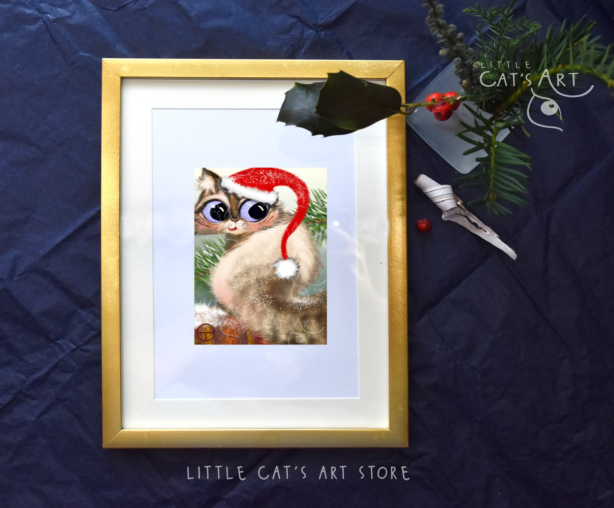 Christmas Neva Masquerade cat portrait print