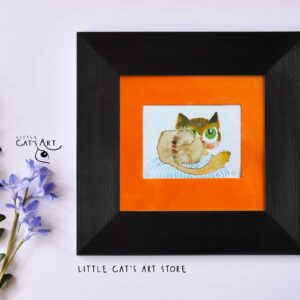 Cheeky golden cat with green eyes watercolour portrait