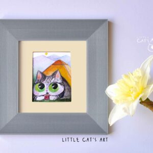 Camping tabby and white cat watercolour portrait