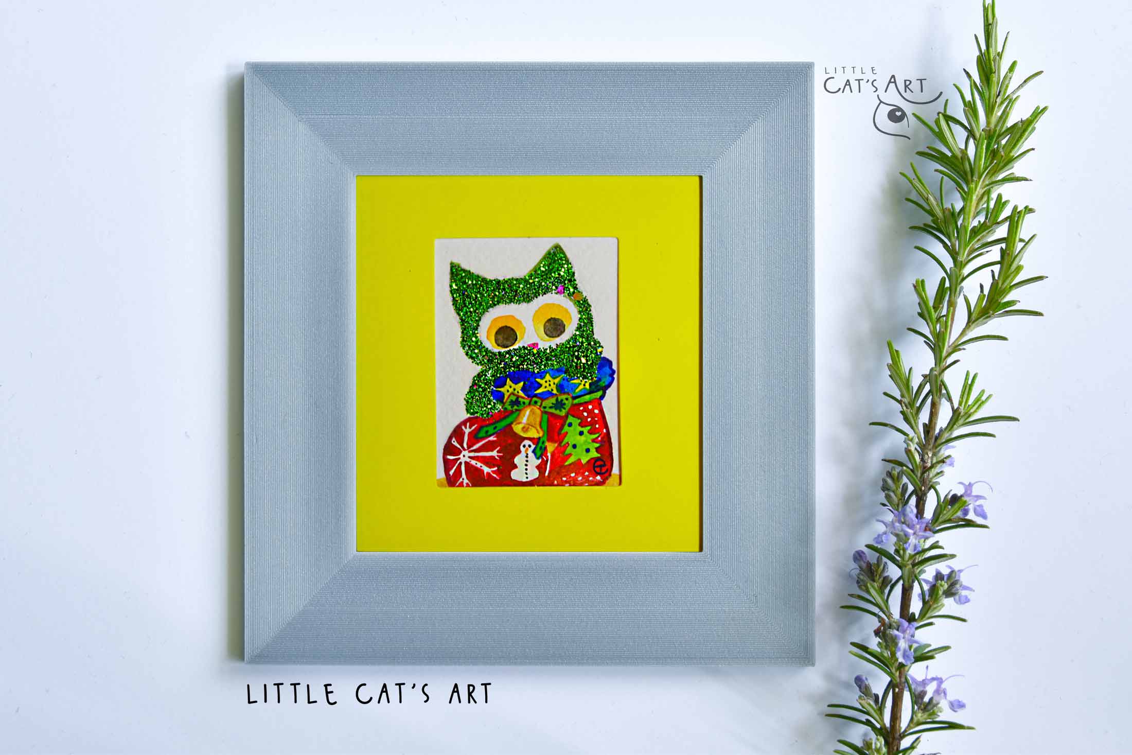 Shiny Green Kitty’s Stocking Surprise painting